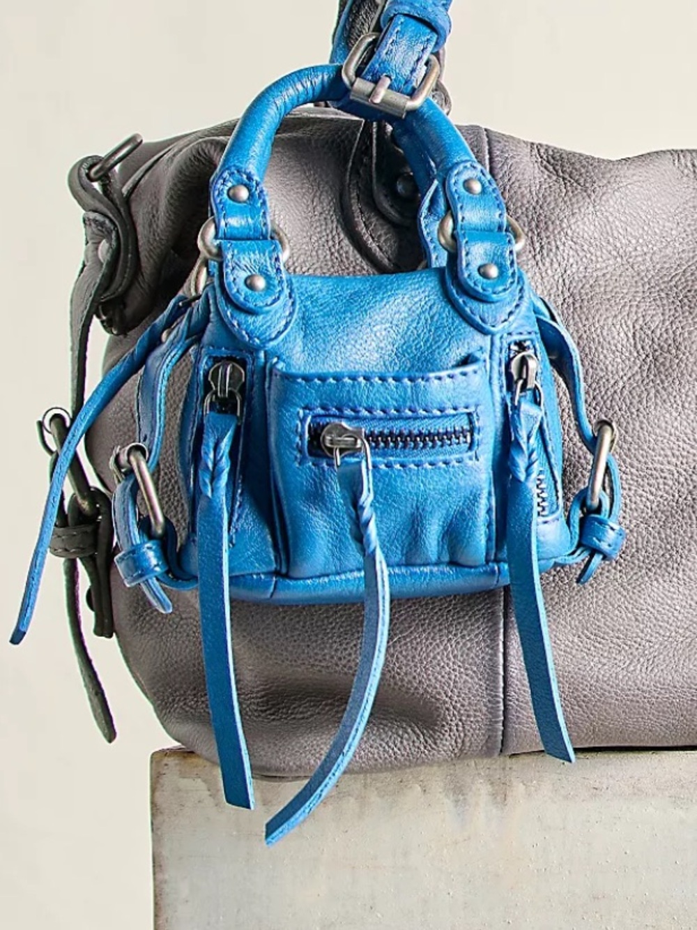 NWTS Santorini Blue Mini Leather Charm Bag Keychain